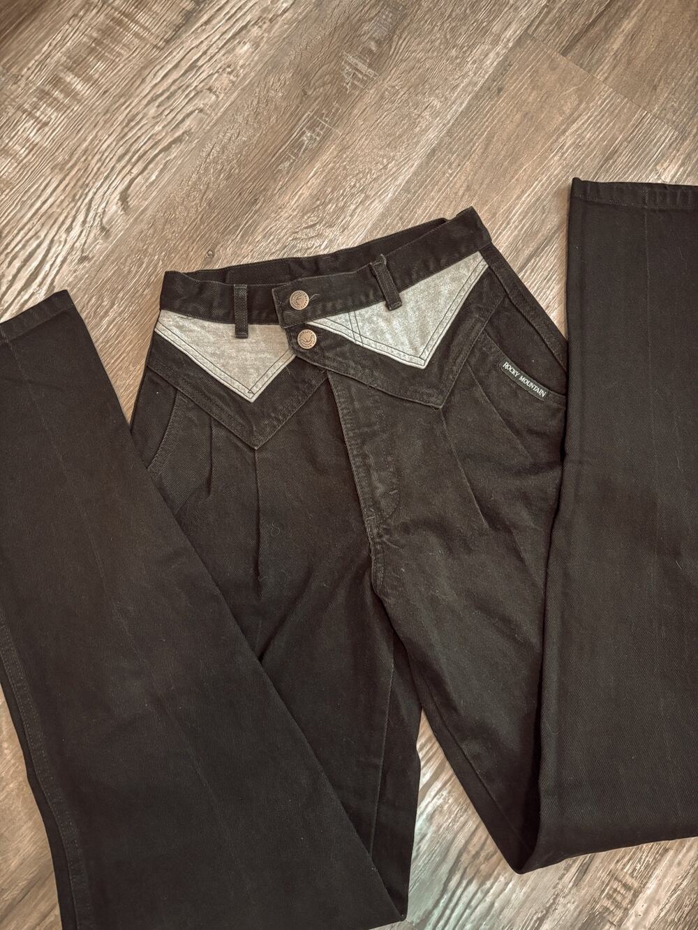 vintage 25" gray/black two tone rockies bareback jeans